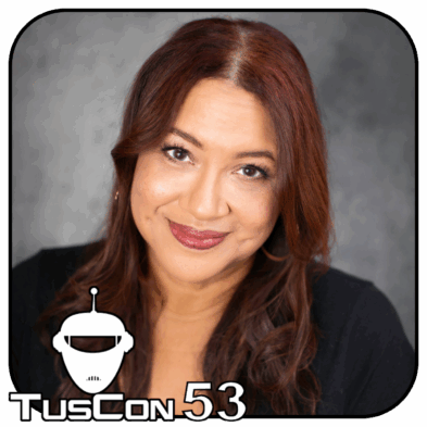 Photo of Rebecca Roanhorse with the TusCon 53 logo overlay